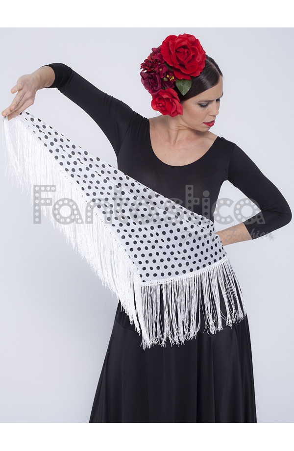 Mantón De Flamenca Para Mujer Mantón Flamenco Para Mujer Estampado Con Lunares Negro Y Blanco 