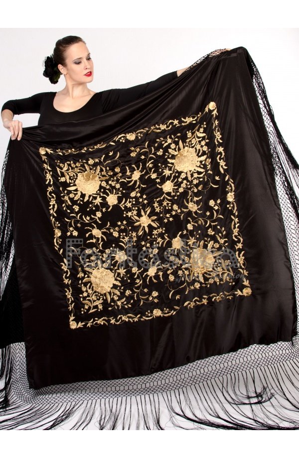 Squared Black and Gold Manila Shawl for Woman Deluxe Edition II