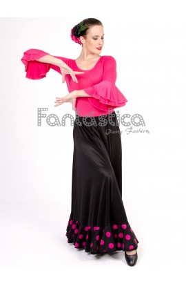 Falda de Flamenca / Sevillana para Mujer con Encaje Color Negro y Fucsia
