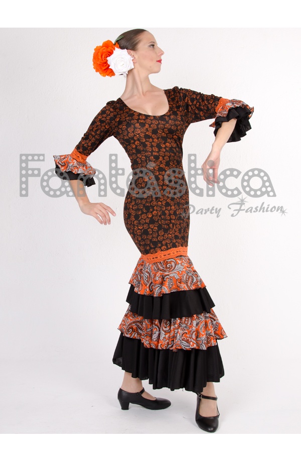 Vestido de Mujer para Baile Flamenco o sevillanas. Estampado Floral. Tejido  elástico. Fabricado en España