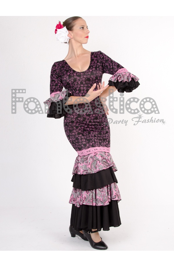 Vestido de Mujer para Baile Flamenco o sevillanas. Estampado Floral. Tejido  elástico. Fabricado en España