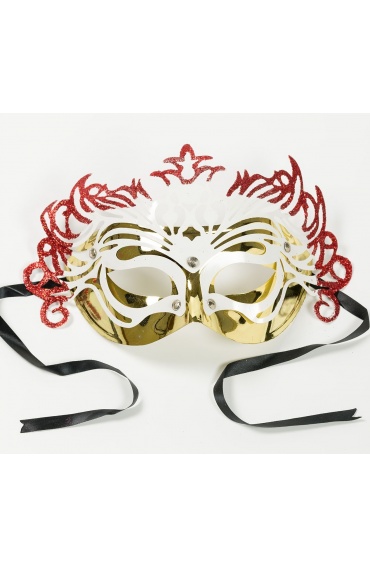 Red and Golden Venetian Mask with ribbons