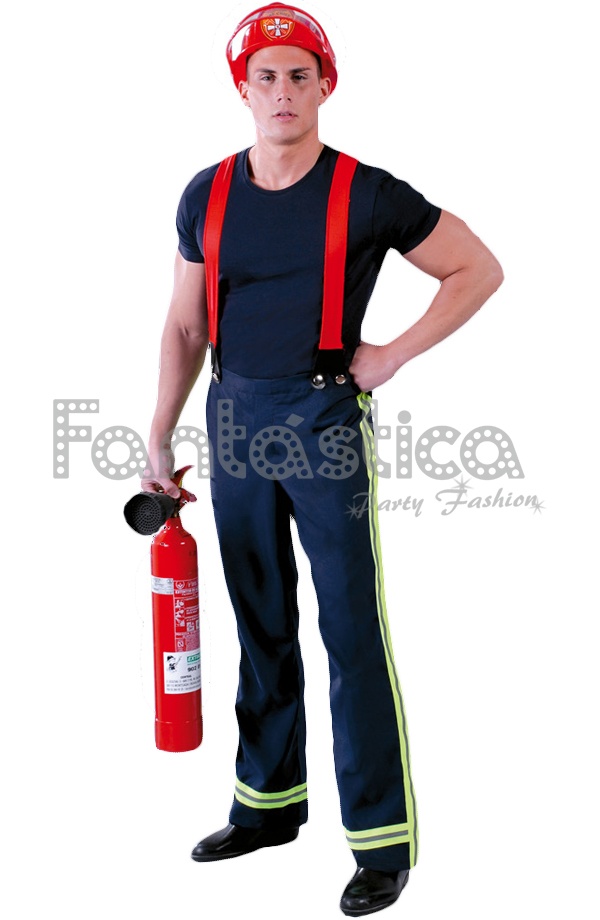 Tradineur - Disfraz de bombero para adulto, poliéster, incluye sombrero,  camiseta y pantalón, atuendo de carnaval, Halloween, co