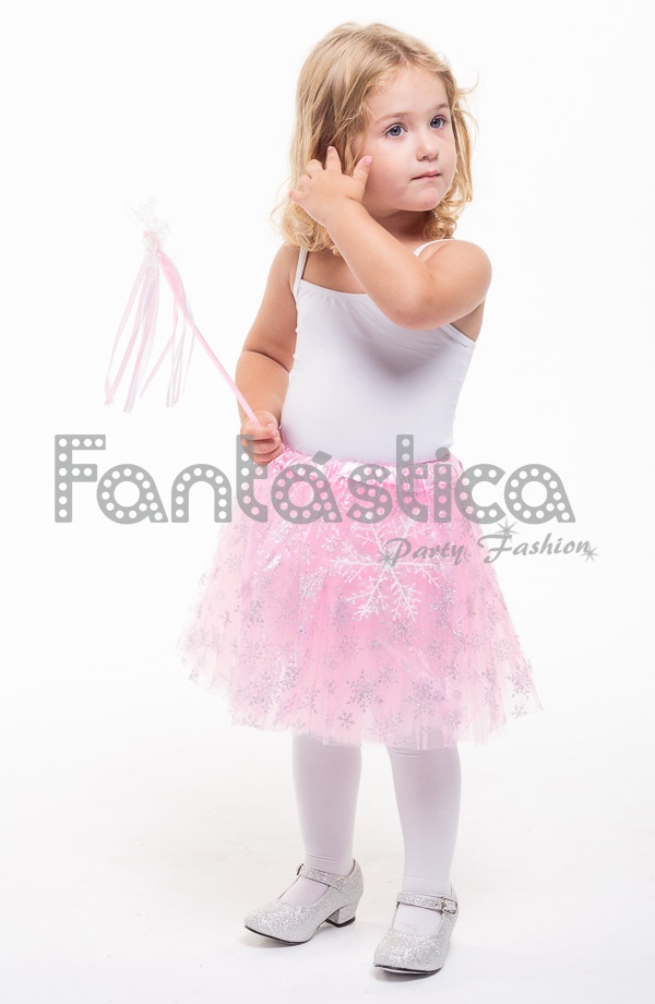 Tutú para Ballet y Danza - Falda de Tul para Niña Mujer Color Rosa con Copos Brillantes