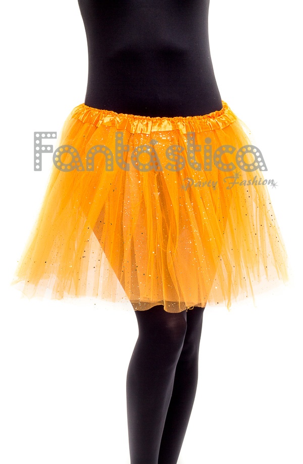Tutú para Ballet y Danza - Falda de Tul para Mujer Color Naranja con  Brillantitos Strass