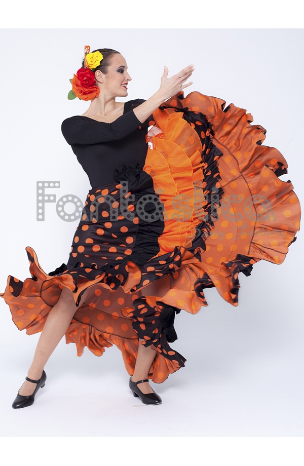 Falda Flamenco Negra Lunares y Volantes