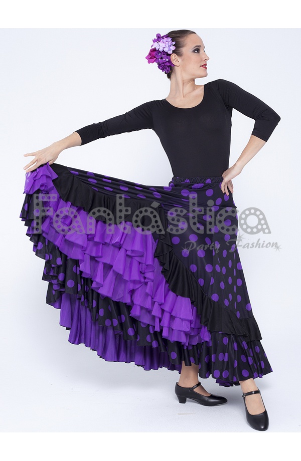 Falda Flamenco Negra Lunares y Volantes
