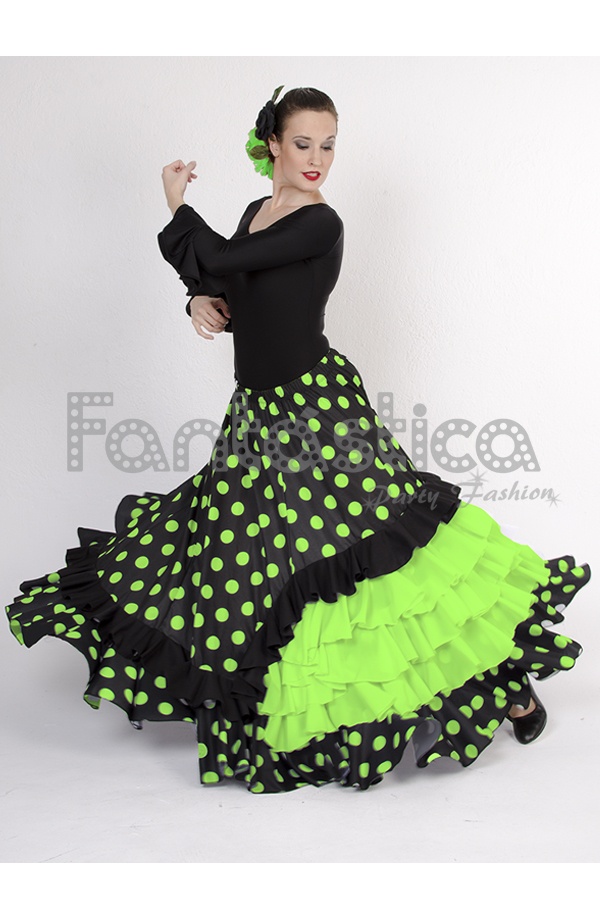 Falda de / Sevillana Mujer con Volantes y Lunares y Negro