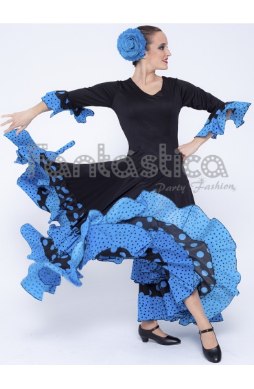 Carnavalife Vestido Flamenca Mujer para Disfraz de Sevillana, Traje  Flamenca para Mujer de Feria, Disfraz Vestido Negro para Adultos, Talla L y  XL (L, Azul) : : Juguetes y juegos