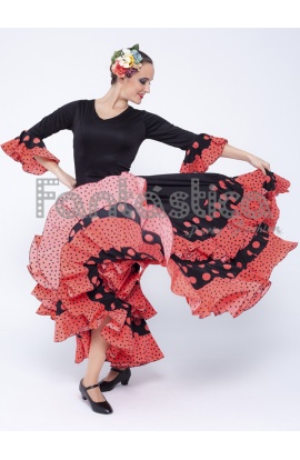 Vestido de Flamenca / Sevillana para Mujer Color Negro y Rojo con