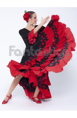 Flamenco and Sevillanas for Woman/ Black Dress with Red Dots Flounces II