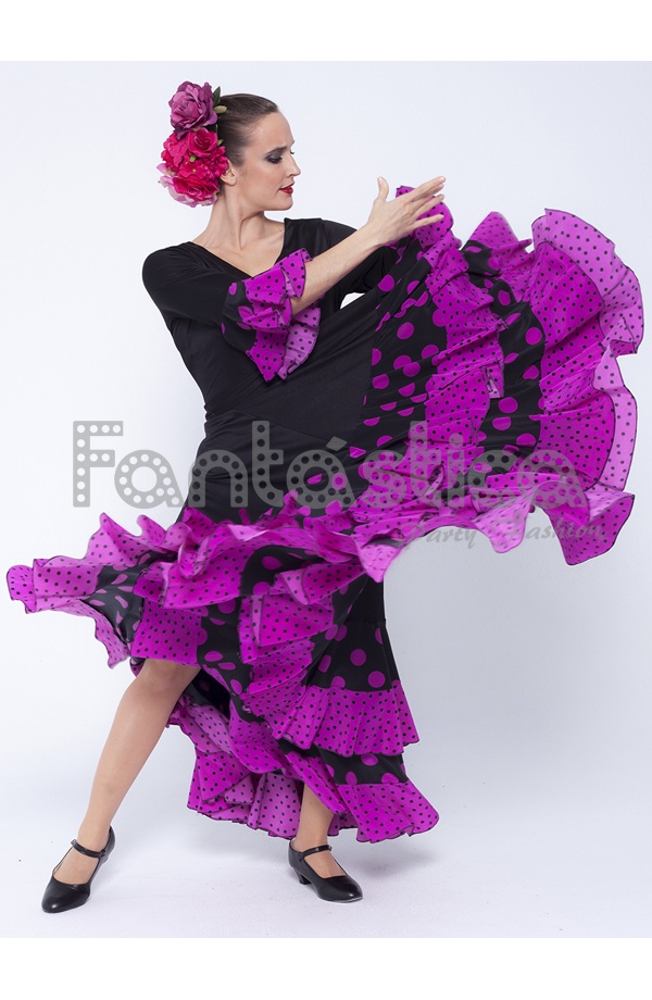 Flamenco and Sevillanas Dress for Woman/ Black Dress with Violet Polka ...