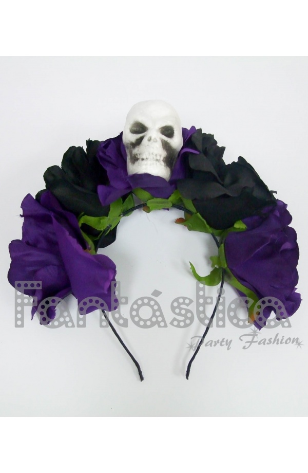 Diadema de Halloween para Disfraz Catrina con Flores Violeta