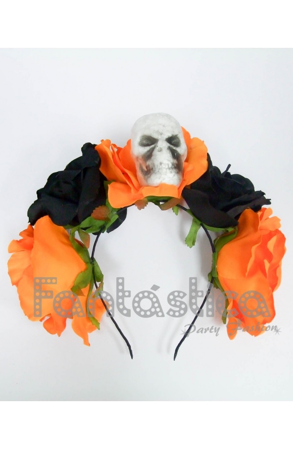 gritar reflejar la carretera Diadema de Halloween para Disfraz Catrina con Flores Naranja