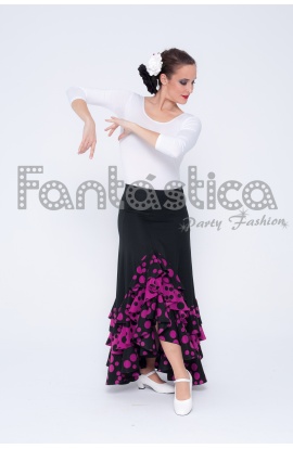 Falda de Flamenca / Sevillana para Mujer con Volantes y Lunares Violeta y  Negro