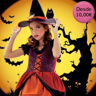 Witch and pumpkin costumes for girls